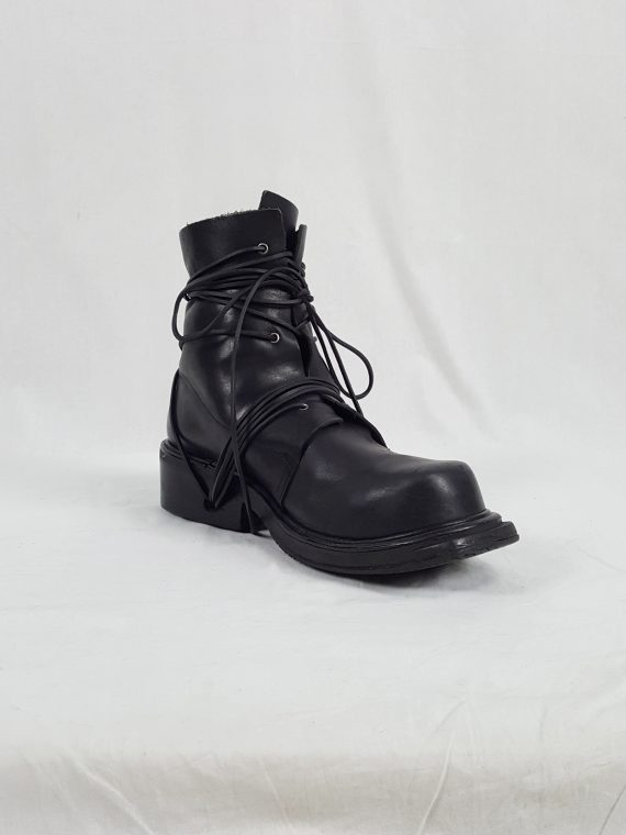 vaniitas vintage Dirk Bikkembergs black tall boots with laces through the soles 1990s archive105346