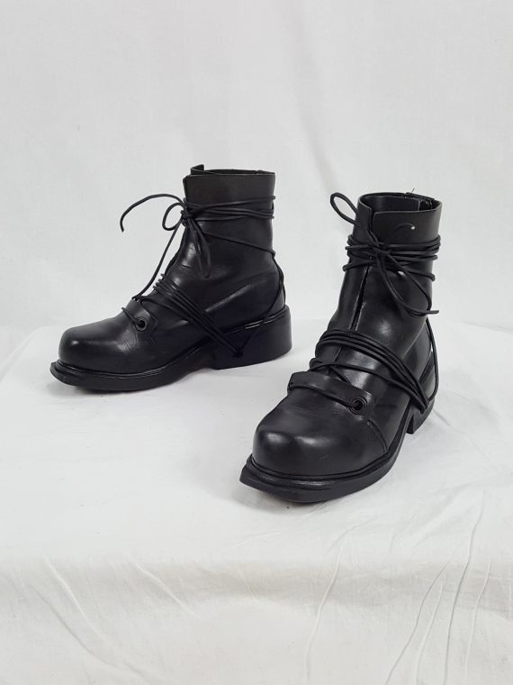vaniitas vintage Dirk Bikkembergs black tall boots with laces through the soles 90s archive 103438