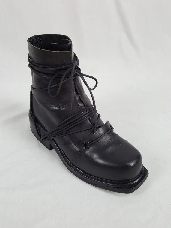 vaniitas vintage Dirk Bikkembergs black tall boots with laces through the soles 90s archive 103635