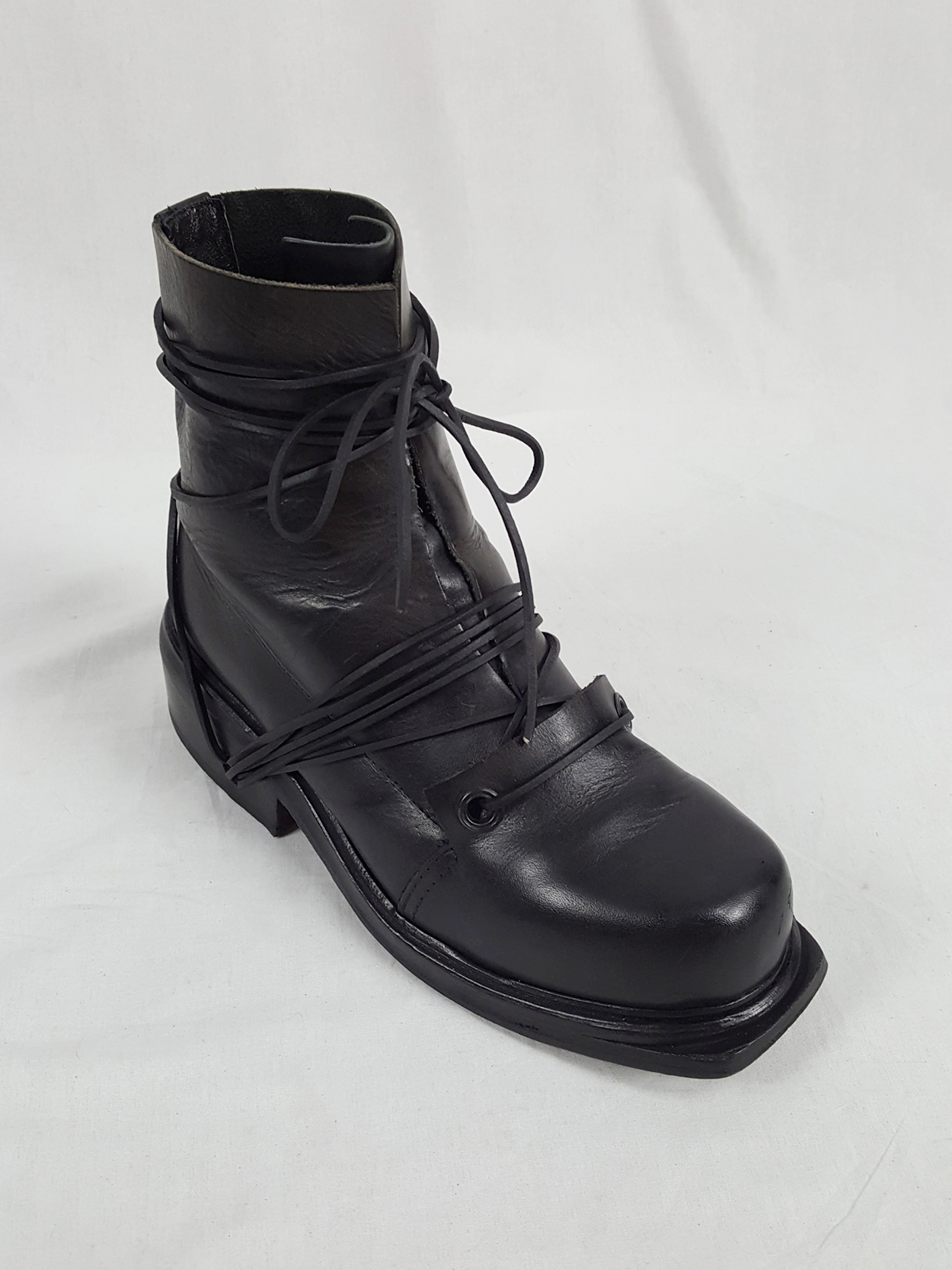 Dirk Bikkembergs black tall boots with laces through the soles (43 ...