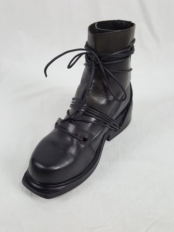 vaniitas vintage Dirk Bikkembergs black tall boots with laces through the soles 90s archive 103659