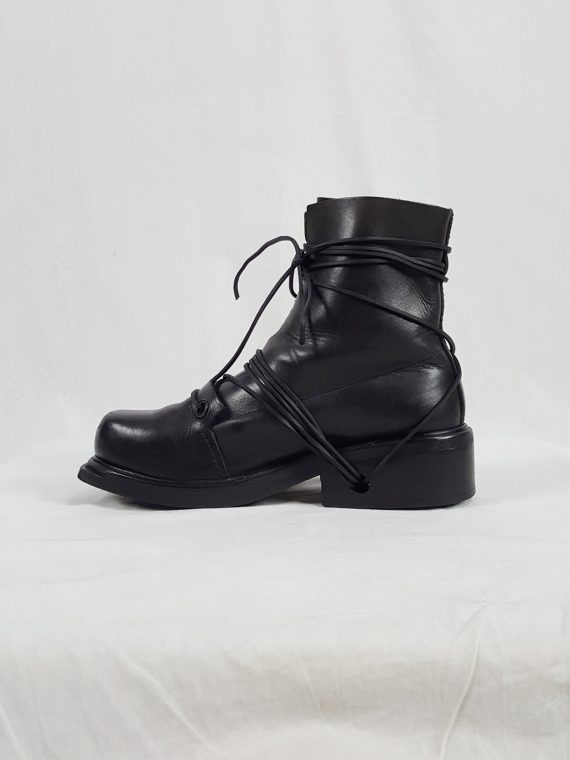 vaniitas vintage Dirk Bikkembergs black tall boots with laces through the soles 90s archive 103825