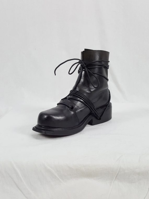 vaniitas vintage Dirk Bikkembergs black tall boots with laces through the soles 90s archive 104004
