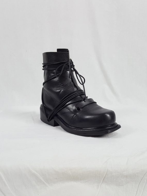 vaniitas vintage Dirk Bikkembergs black tall boots with laces through the soles 90s archive 104031