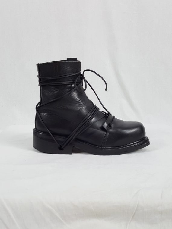 vaniitas vintage Dirk Bikkembergs black tall boots with laces through the soles 90s archive 104045