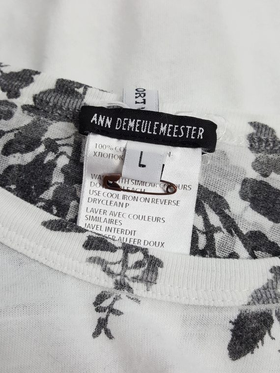Ann Demeulemeester white t-shirt with black wisteria print spring 2014