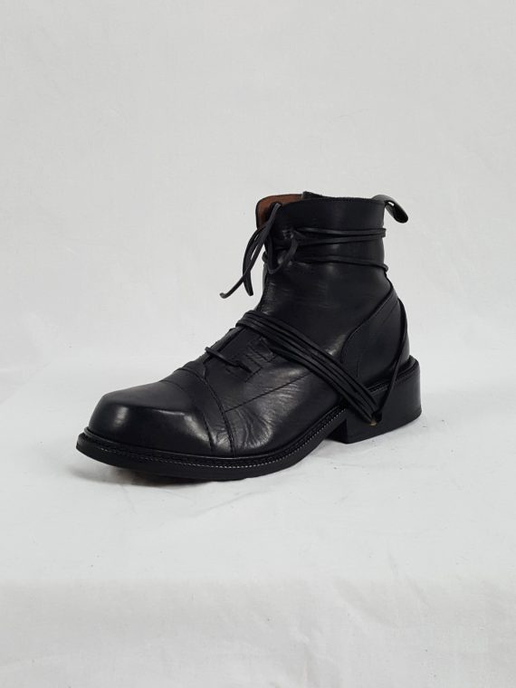 Vaniitas Dirk Bikkembergs black lace-up boots with laces through the soles 1990S 143514