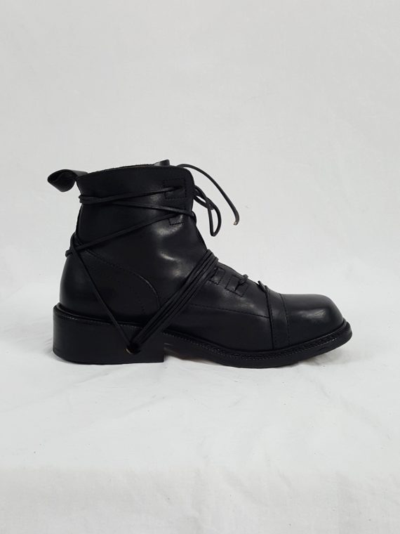 Vaniitas Dirk Bikkembergs black lace-up boots with laces through the soles 1990S 143555