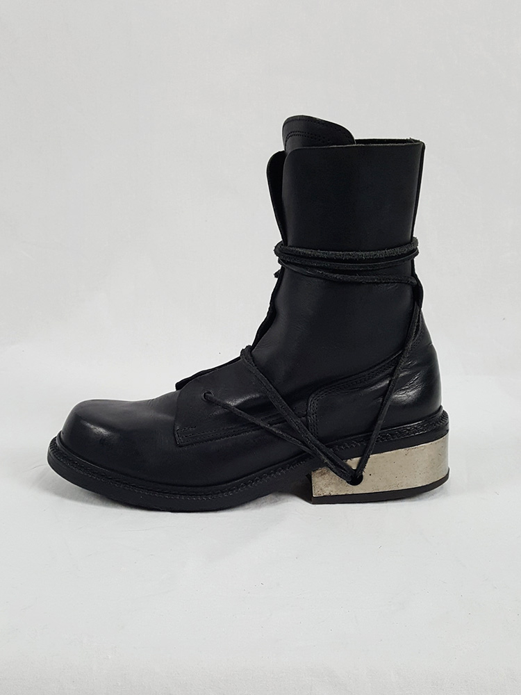 Dirk Bikkembergs black tall boots with laces through the metal