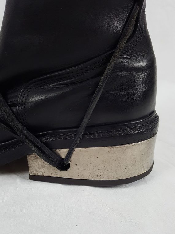 Vaniitas Dirk Bikkembergs black tall boots with laces through the metal heel 90S 1990S 192027