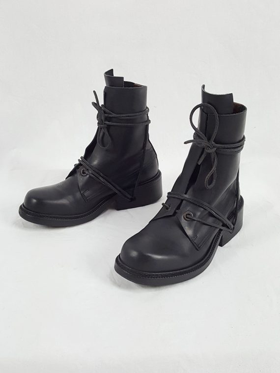Vaniitas Dirk Bikkembergs black tall boots with laces through the soles 1990S 90S191436