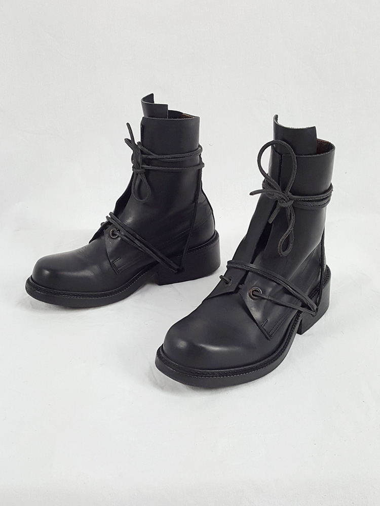 Dirk Bikkembergs black tall boots with laces through the soles (39 ...