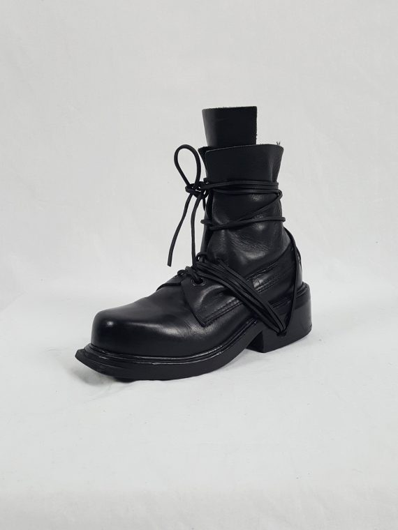 Vaniitas Dirk Bikkembergs black tall boots with laces through the soles 90s archive 115000