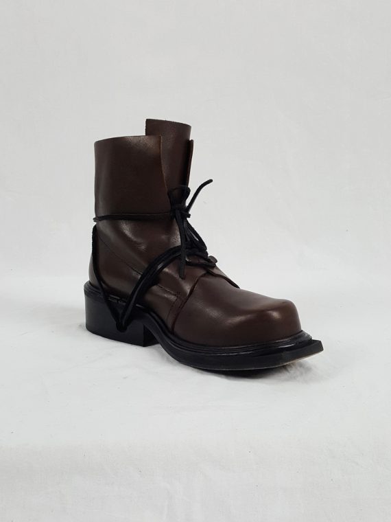 Vaniitas Dirk Bikkembergs brown boots with hooks and laces through the soles 90s 142516(0)