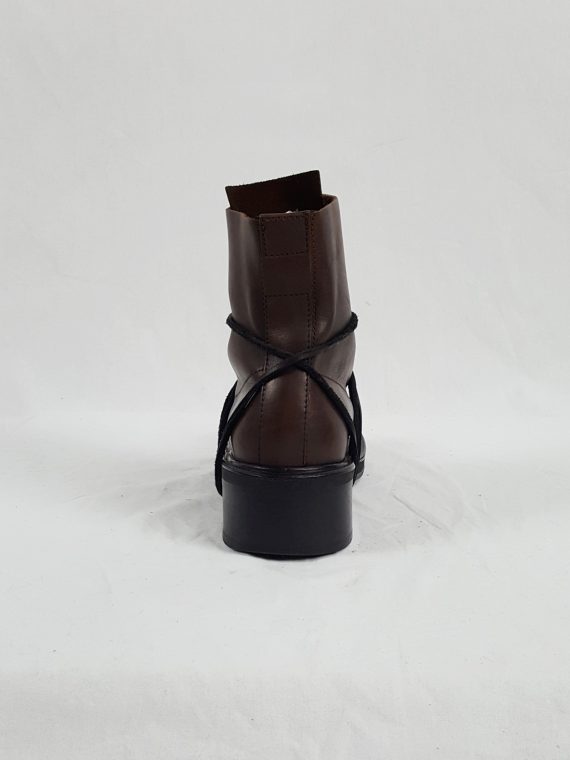 Vaniitas Dirk Bikkembergs brown boots with hooks and laces through the soles 90s 142552