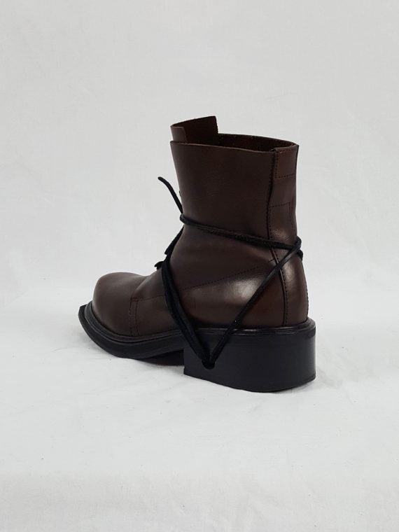 Vaniitas Dirk Bikkembergs brown boots with hooks and laces through the soles 90s 142559(0)