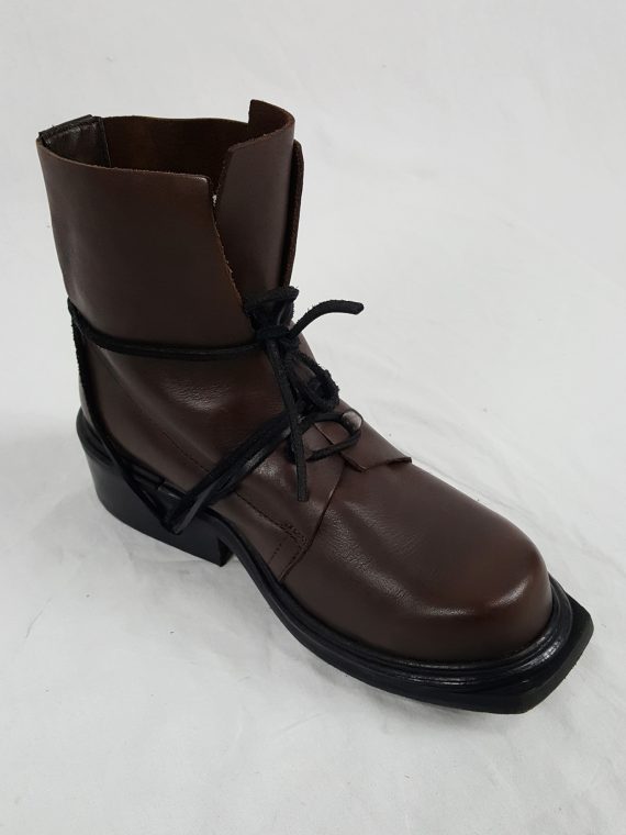 Vaniitas Dirk Bikkembergs brown boots with hooks and laces through the soles 90s 142631