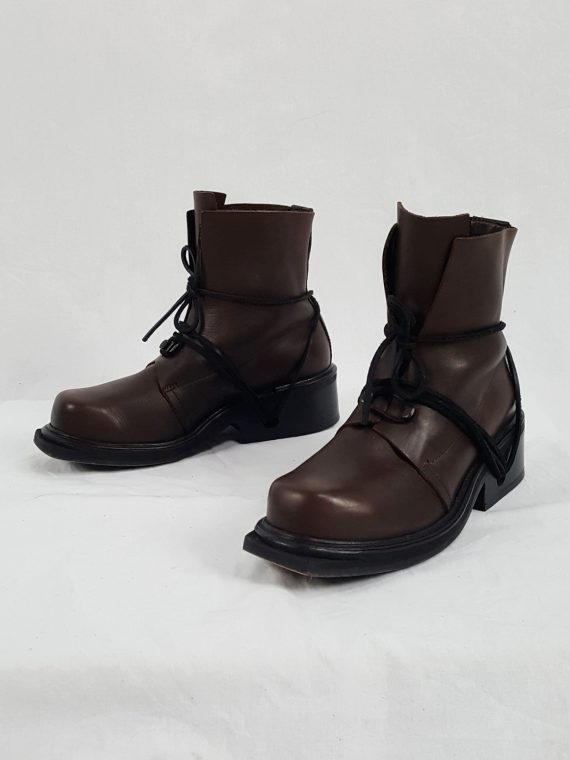 Vaniitas Dirk Bikkembergs brown boots with hooks and laces through the soles 90s 143026