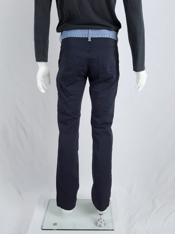 Vaniitas Dirk Bikkembergs dark blue trousers with integrated denim waistband 164744