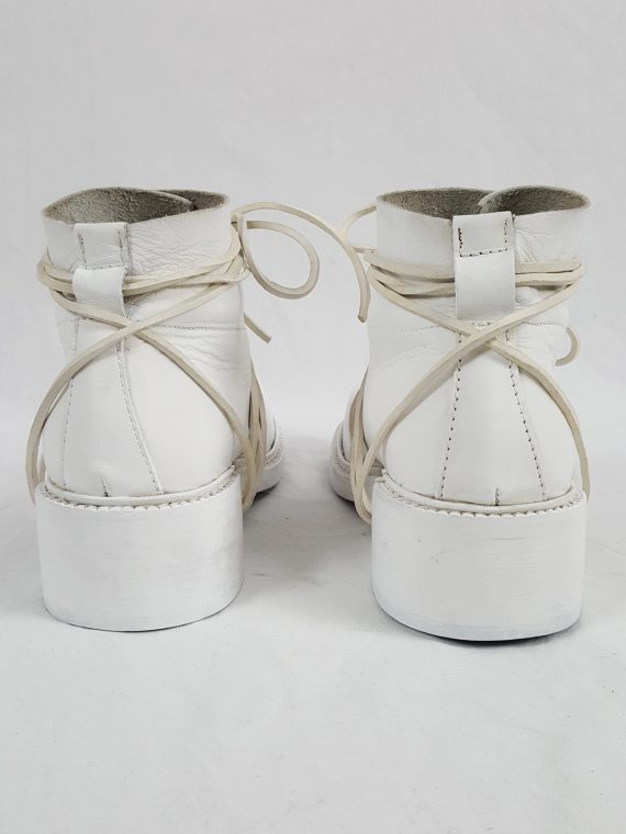 Vaniitas Dirk Bikkembergs white boots with front flap and laces through the soles 1990s 114258