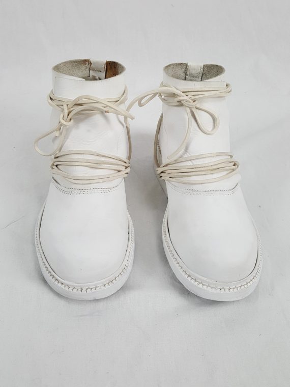 Vaniitas Dirk Bikkembergs white boots with front flap and laces through the soles 1990s 114314(0)