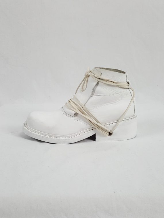 Vaniitas Dirk Bikkembergs white boots with front flap and laces through the soles 1990s 114338