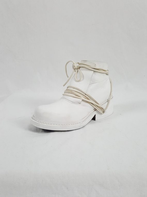 Vaniitas Dirk Bikkembergs white boots with front flap and laces through the soles 1990s 114348