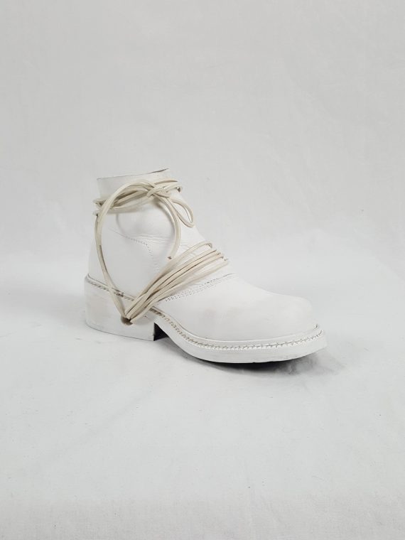 Vaniitas Dirk Bikkembergs white boots with front flap and laces through the soles 1990s 114405
