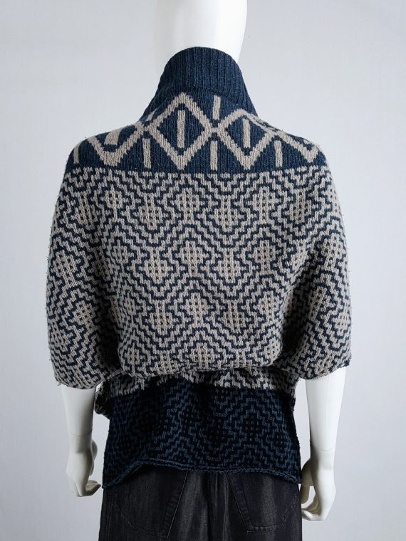Vaniitas Dries Van Noten blue and beige knit top with geometric motif fall 2004 153334