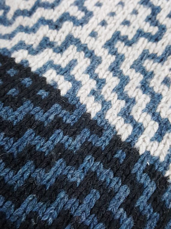 Vaniitas Dries Van Noten blue and beige knit top with geometric motif fall 2004 153717