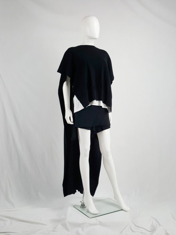 Vaniitas Junya Watanabe black knit poncho with long cape 124034