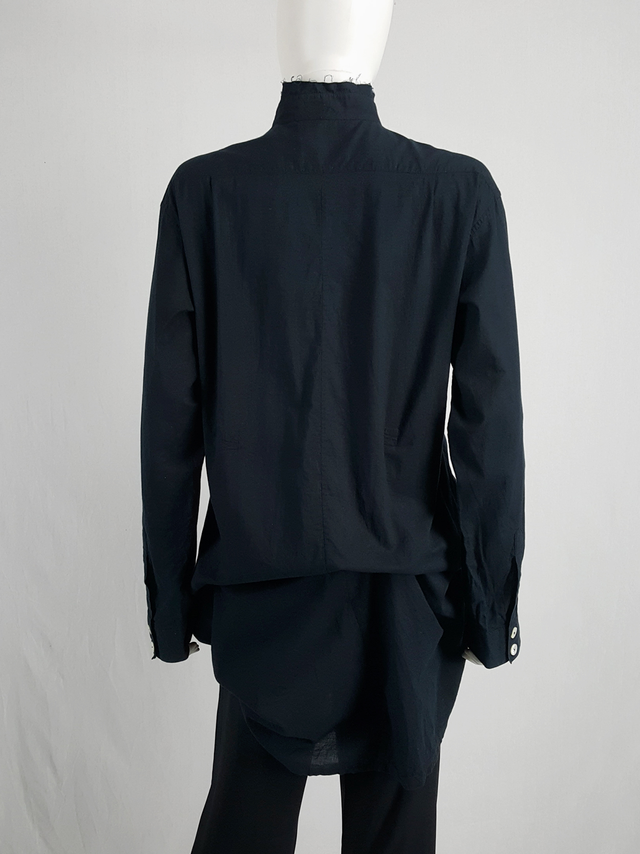 Ann Demeulemeester black draped shirt with frayed collar - V A N II T A S