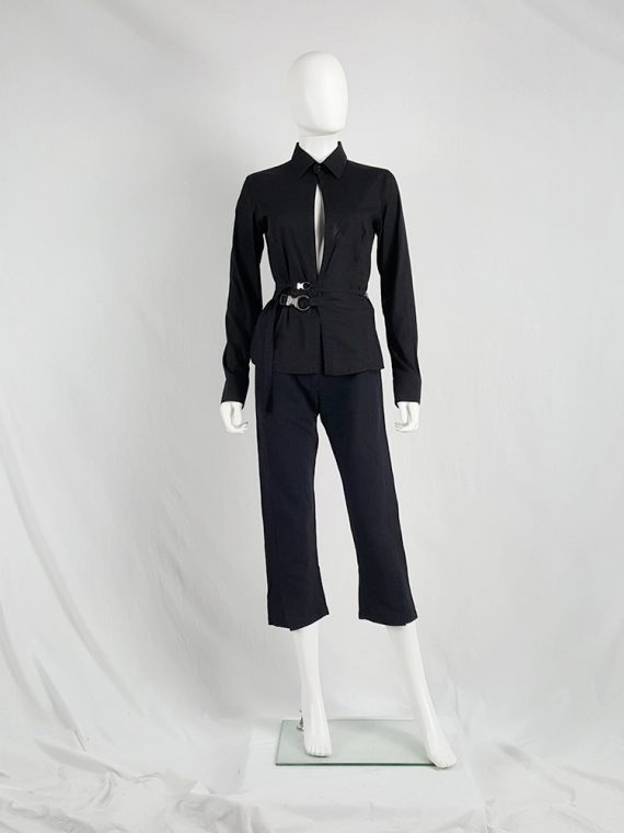 vaniitas vintage Dirk Bikkembergs black slit shirt with mountaineering belts 1990S 124406