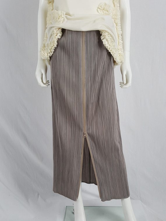 vaniitas vintage Issey Miyake Pleats Please dark beige pleated maxi skirt with front zipper 133054