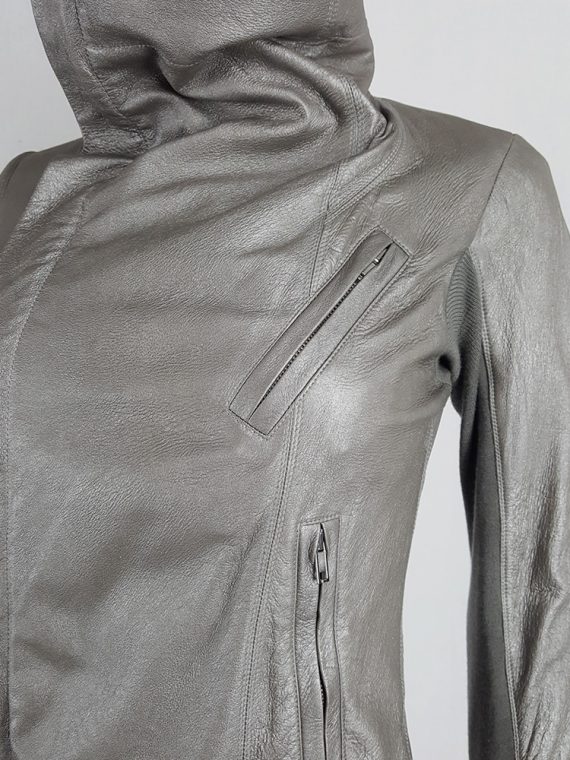 vaniitas vintage Rick Owens silver leather classic biker jacket with high funnel collar 133407