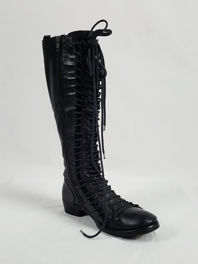 Ann Demeulemeester black flat triple lace boots (38.5) — fall 2008 - V ...