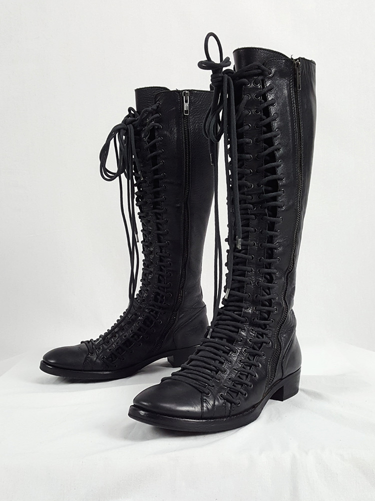 Ann Demeulemeester black flat triple lace boots (38.5) — fall 2008 - V ...
