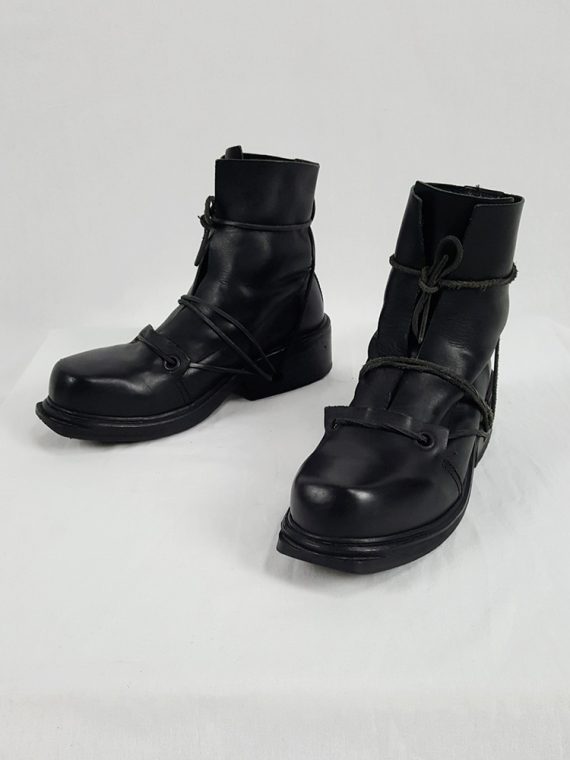 vaniitas vintage Dirk Bikkembergs black boots with laces through the soles 1990s 90s 154441