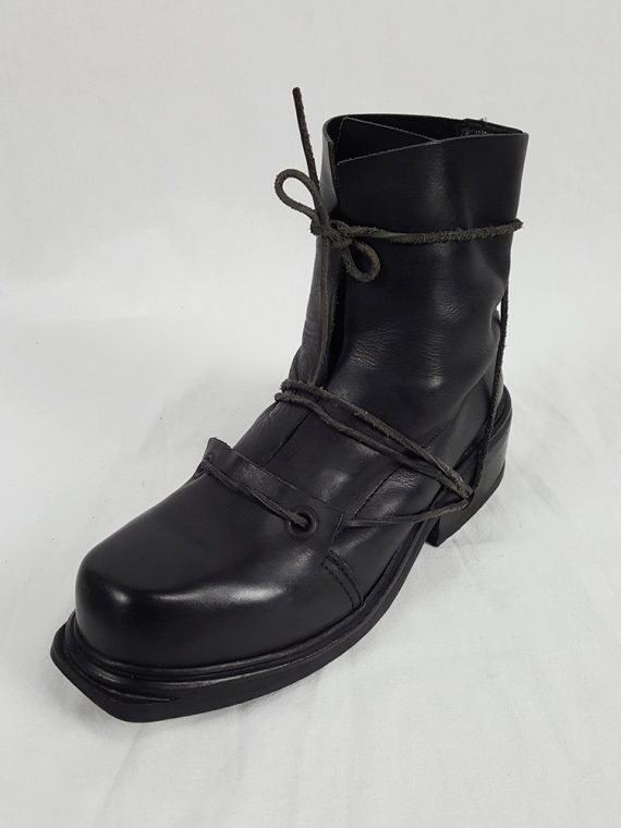 vaniitas vintage Dirk Bikkembergs black boots with laces through the soles 1990s 90s 155014