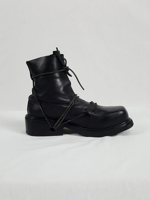 vaniitas vintage Dirk Bikkembergs black boots with laces through the soles 1990s 90s 155214