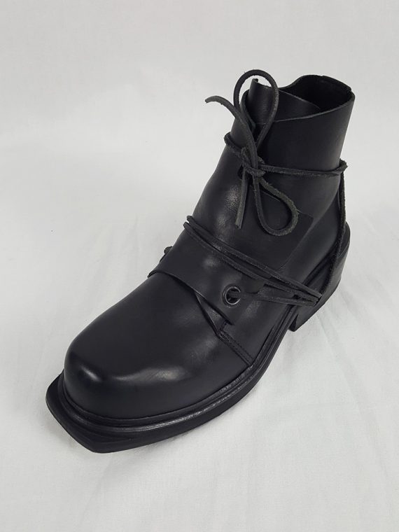 vaniitas vintage Dirk Bikkembergs black mountaineering boots with laces through the soles 1990s 90s 153306