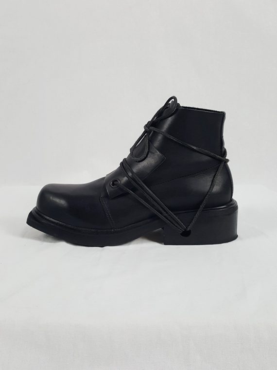 vaniitas vintage Dirk Bikkembergs black mountaineering boots with laces through the soles 1990s 90s 153414