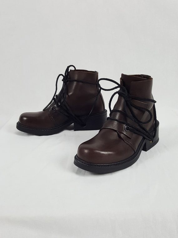 vaniitas vintage Dirk Bikkembergs brown boots with flap and laces through the soles 90s 1990S 153722