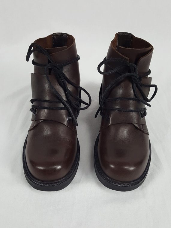 vaniitas vintage Dirk Bikkembergs brown boots with flap and laces through the soles 90s 1990S 153816(0)