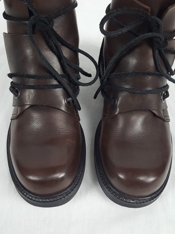 vaniitas vintage Dirk Bikkembergs brown boots with flap and laces through the soles 90s 1990S 153826