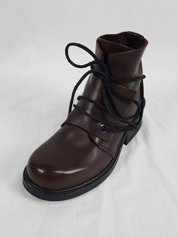 vaniitas vintage Dirk Bikkembergs brown boots with flap and laces through the soles 90s 1990S 153954