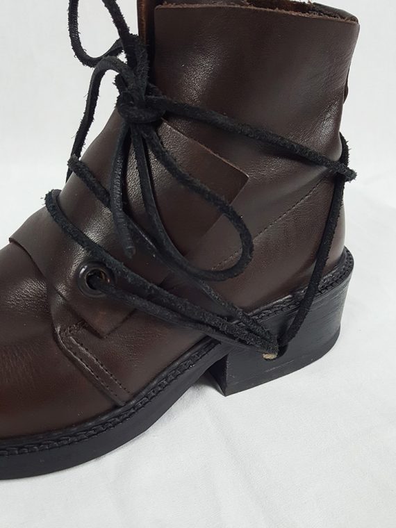 vaniitas vintage Dirk Bikkembergs brown boots with flap and laces through the soles 90s 1990S 154003(0)