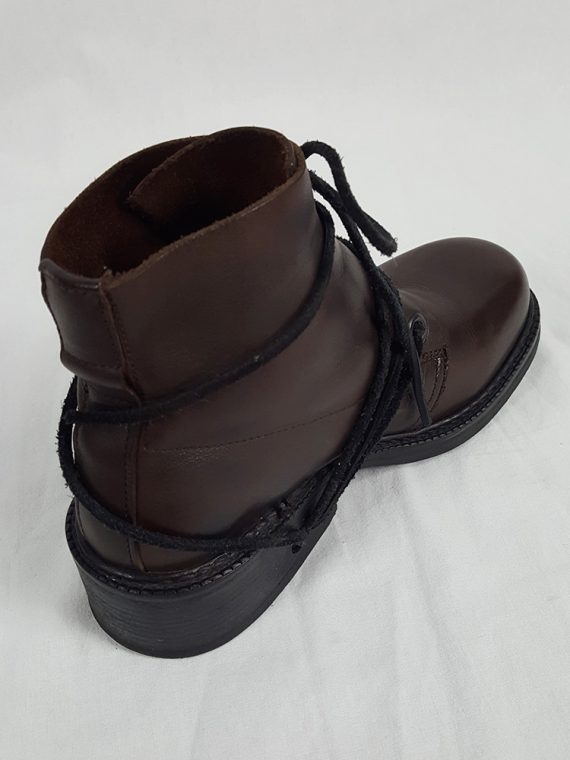 vaniitas vintage Dirk Bikkembergs brown boots with flap and laces through the soles 90s 1990S 154018