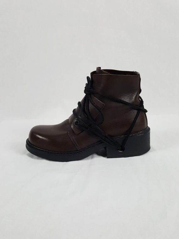 vaniitas vintage Dirk Bikkembergs brown boots with flap and laces through the soles 90s 1990S 154040