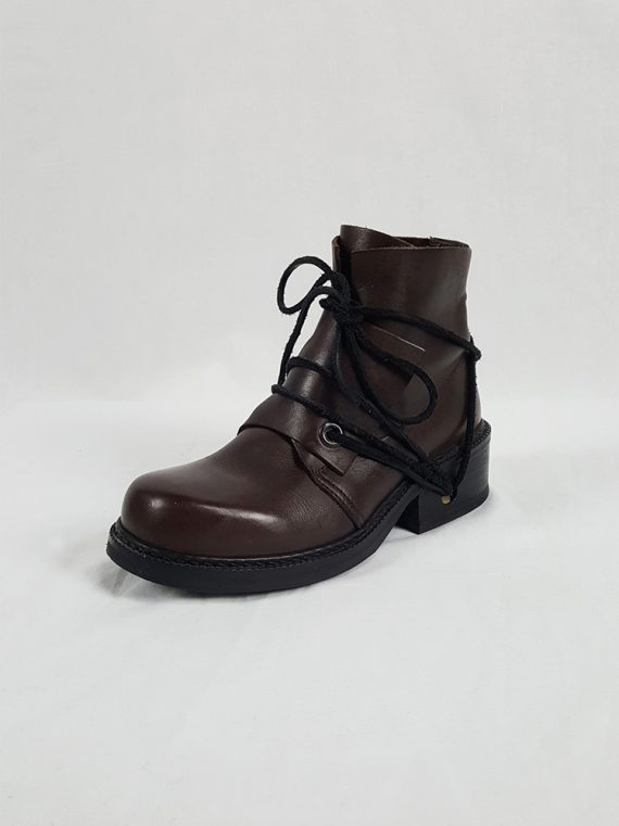 vaniitas vintage Dirk Bikkembergs brown boots with flap and laces through the soles 90s 1990S 154052